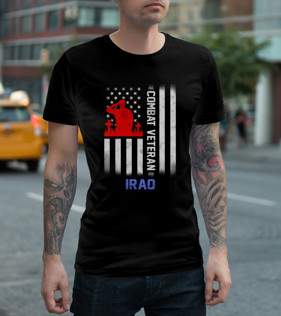 Combat Veteran Iraq Soldier US Flag Memorial T-Shirt