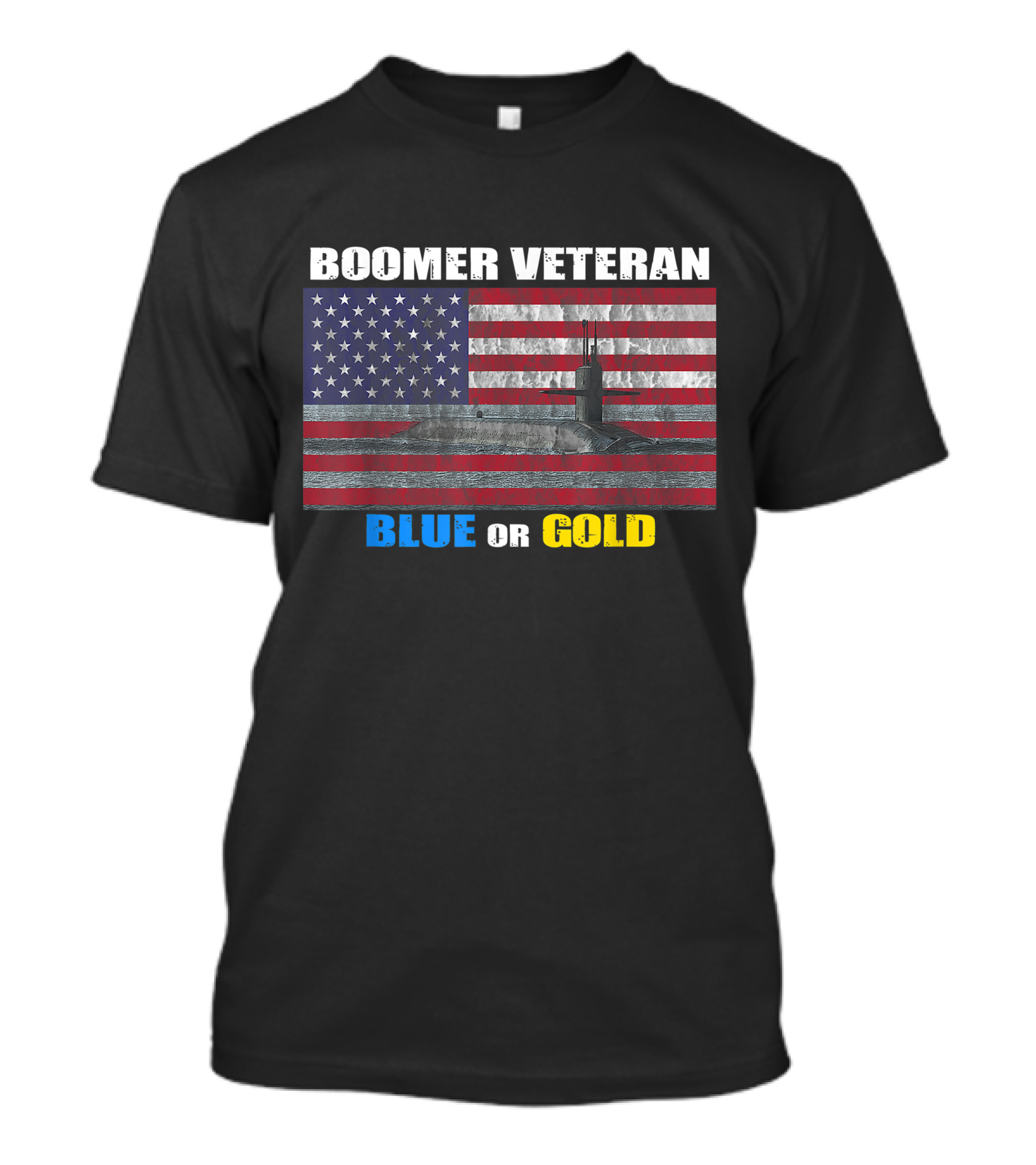 Boomer Veteran Submarine Blue Or Gold Distressed US Flag T-Shirt