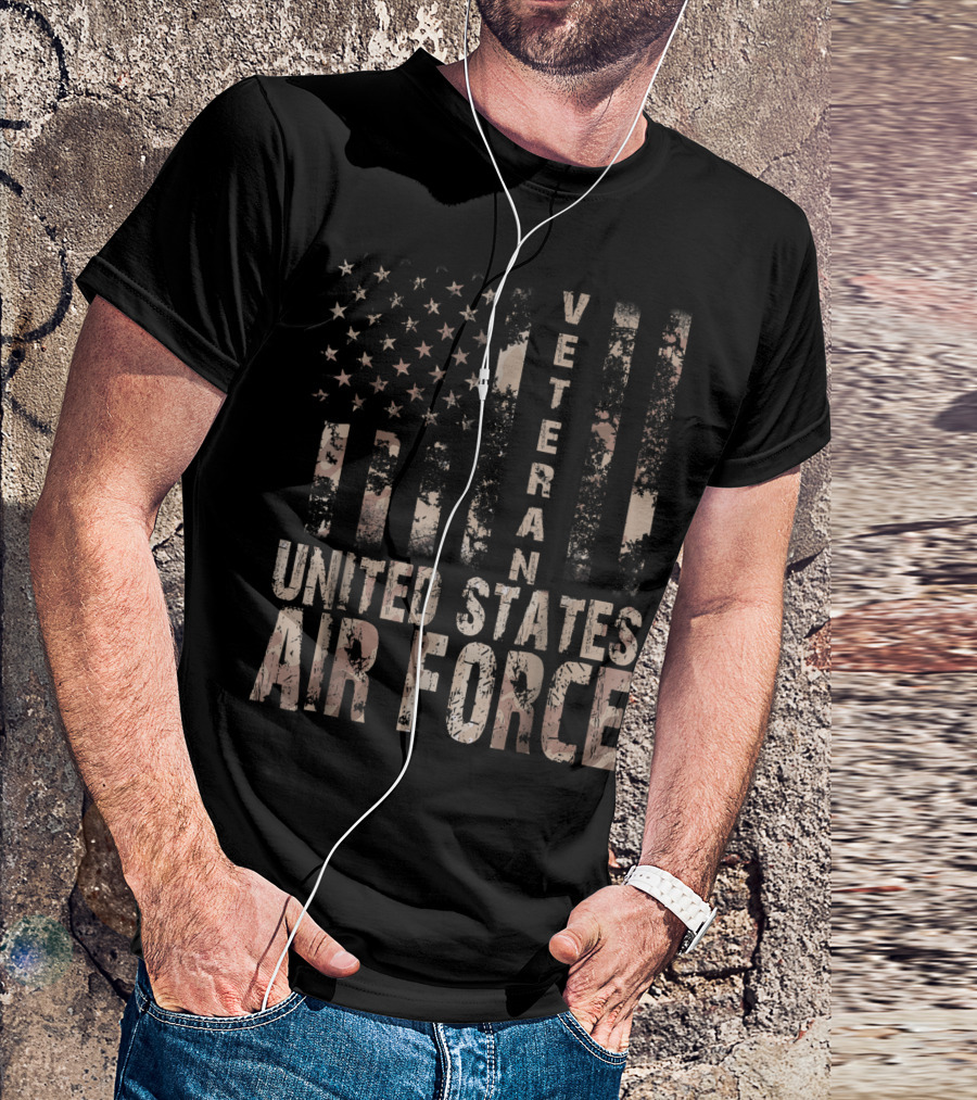 United States Air Force Veteran Camo Flag T-Shirt