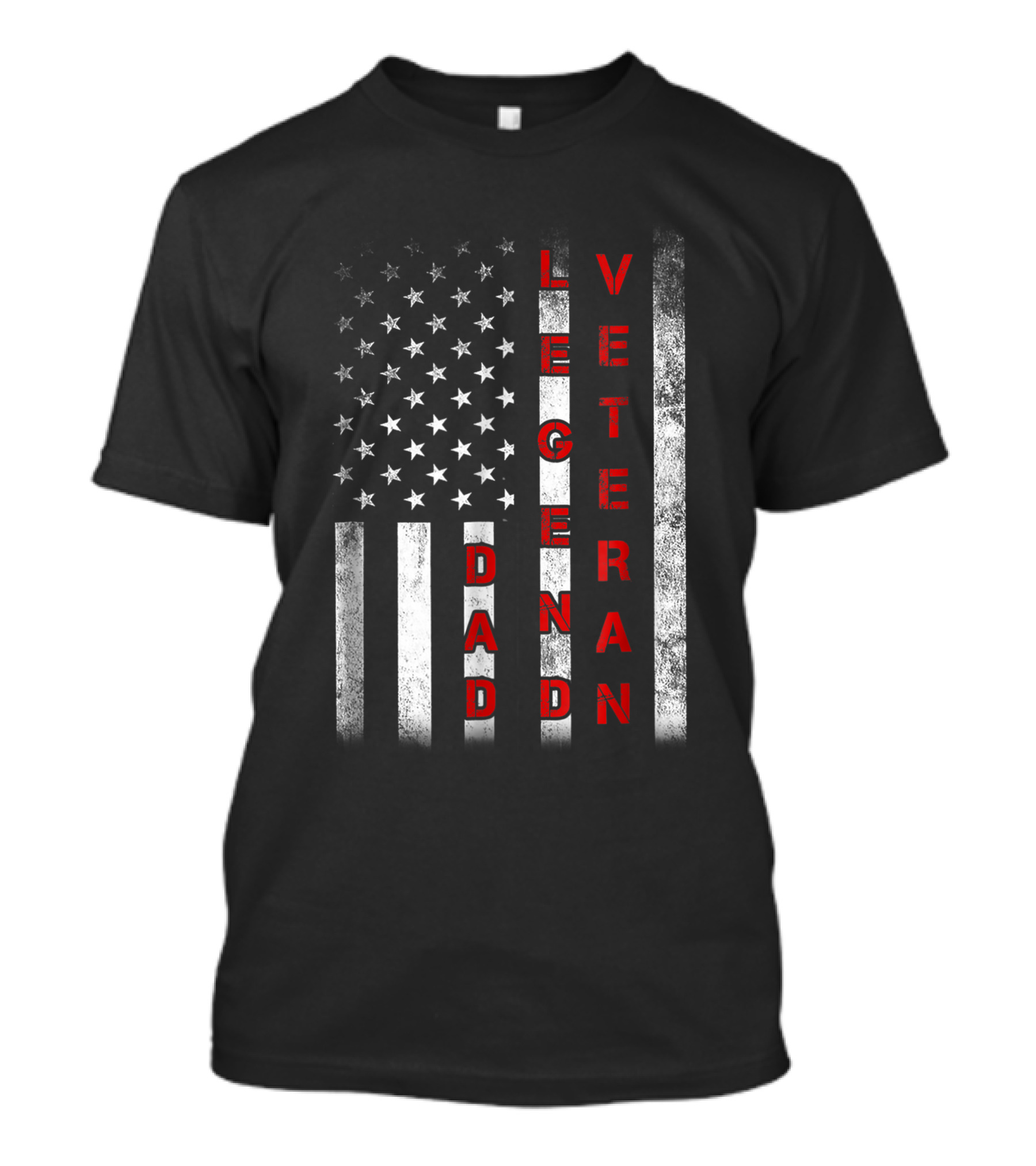 Distressed American Flag Veteran Dad Legend Vertical Text Patriotic T-Shirt