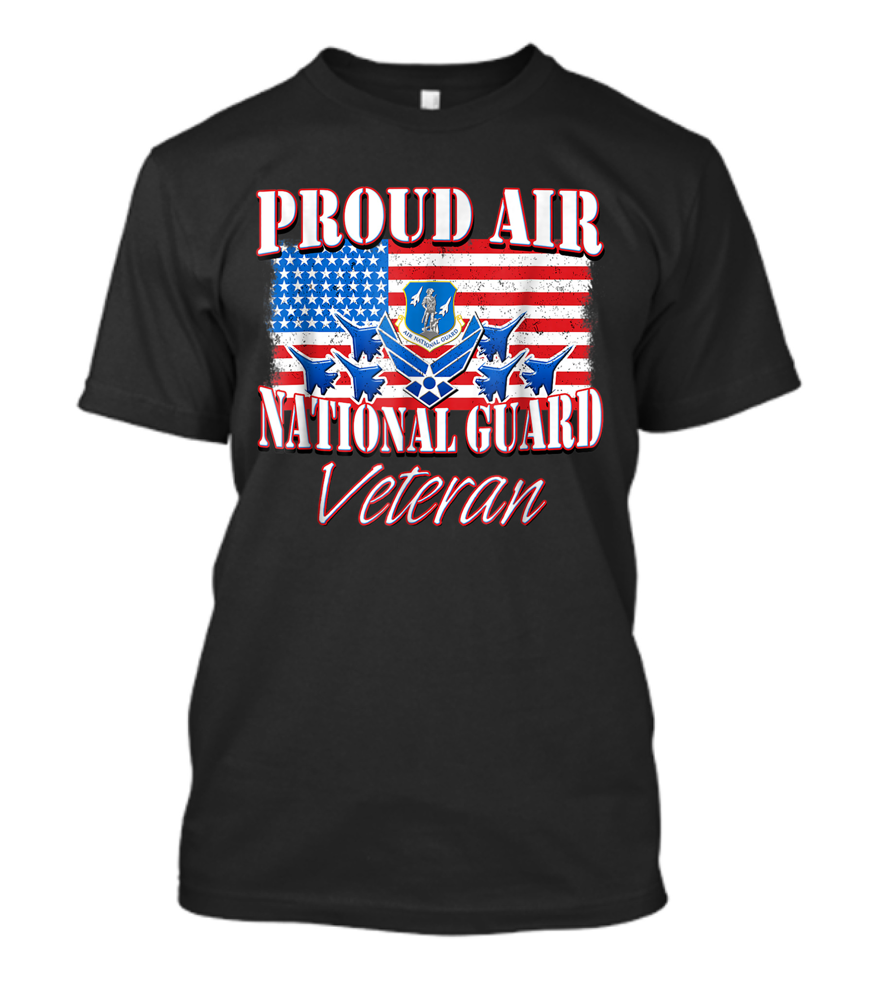Proud Air National Guard Veteran USA Air Force American Flag Jets Badge T-Shirt