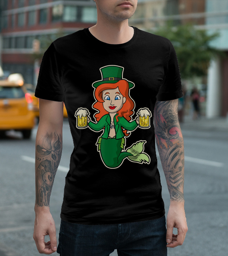 Irish Mermaid Green Top Hat Beers Women T-Shirt