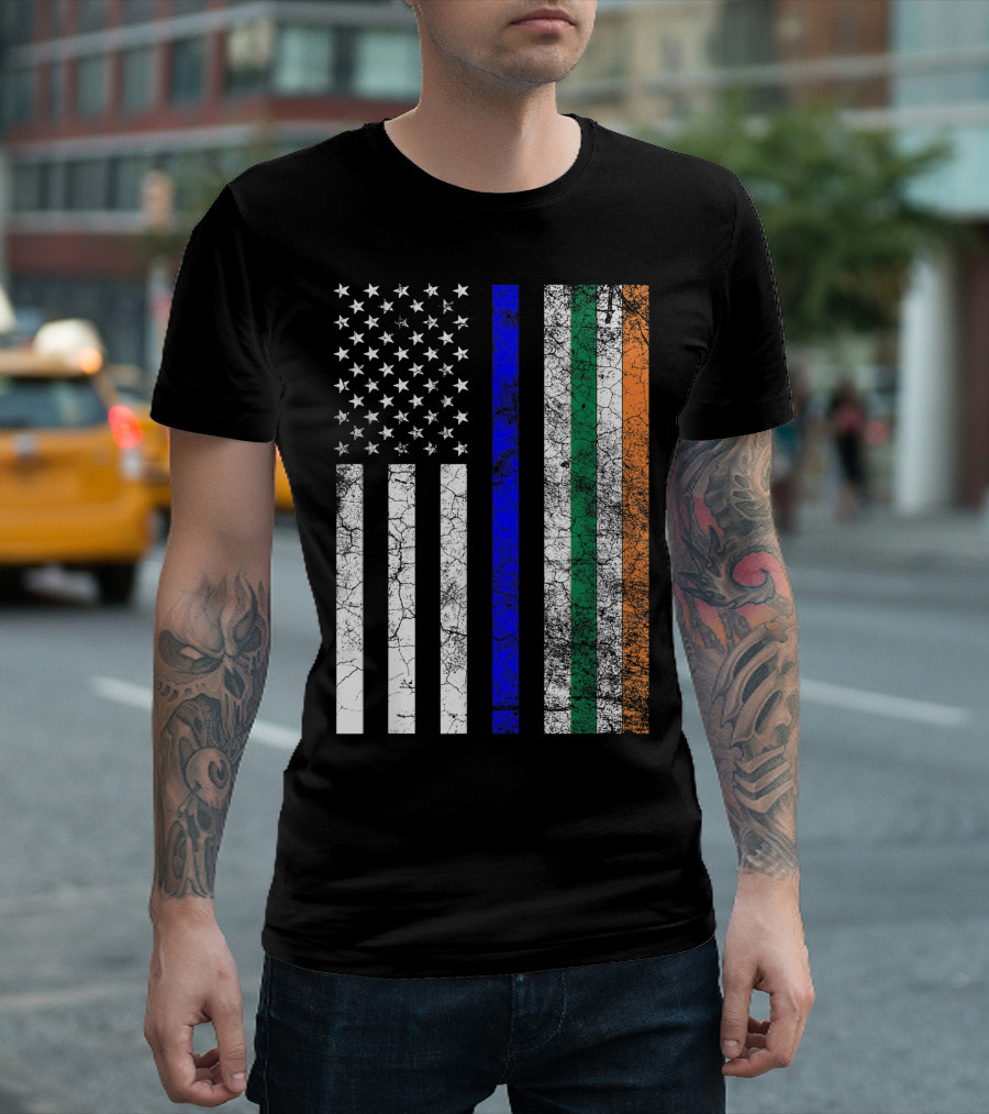 Police Officer American Flag Irish Colors Thin Blue Line T-Shirt