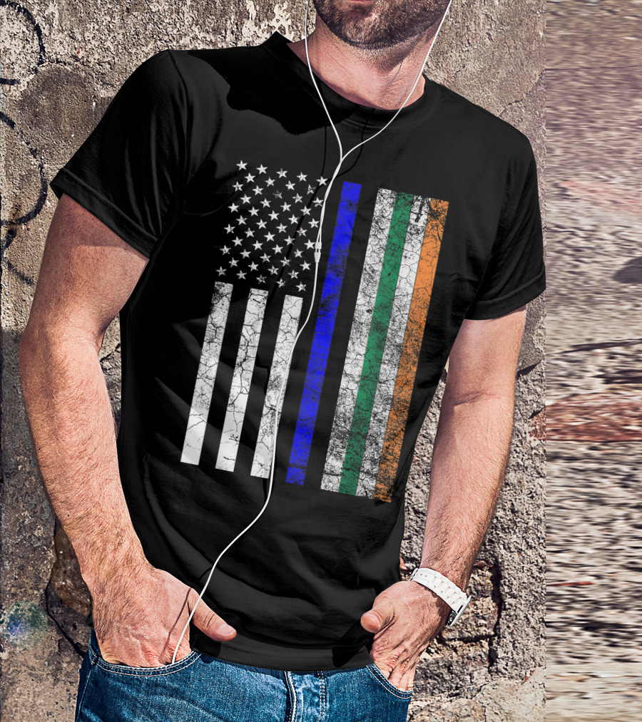 Police Officer American Flag Irish Colors Thin Blue Line T-Shirt