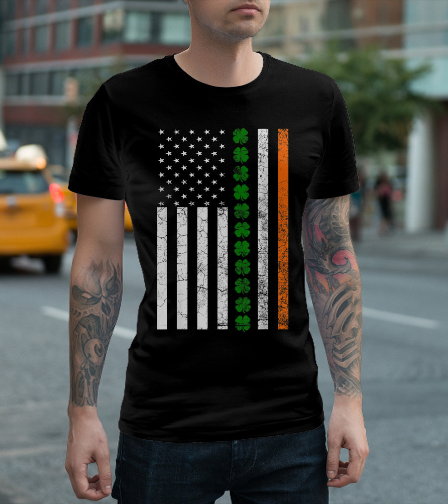 St Patricks Day Irish American Flag Ireland Shamrock Clover Stripes T-Shirt