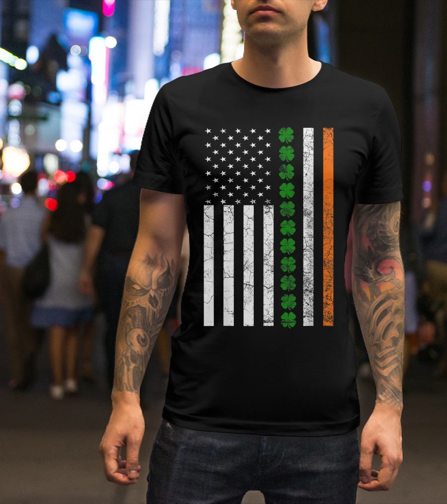 St Patricks Day Irish American Flag Ireland Shamrock Clover Stripes T-Shirt