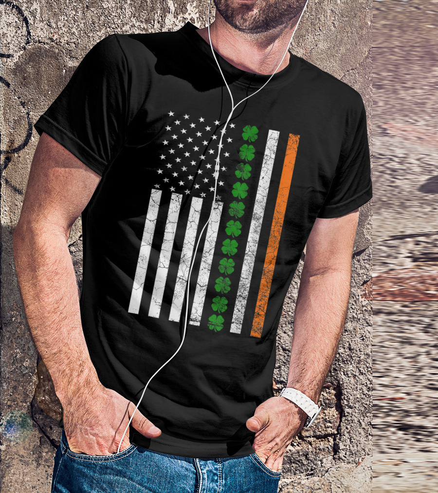 St Patricks Day Irish American Flag Ireland Shamrock Clover Stripes T-Shirt