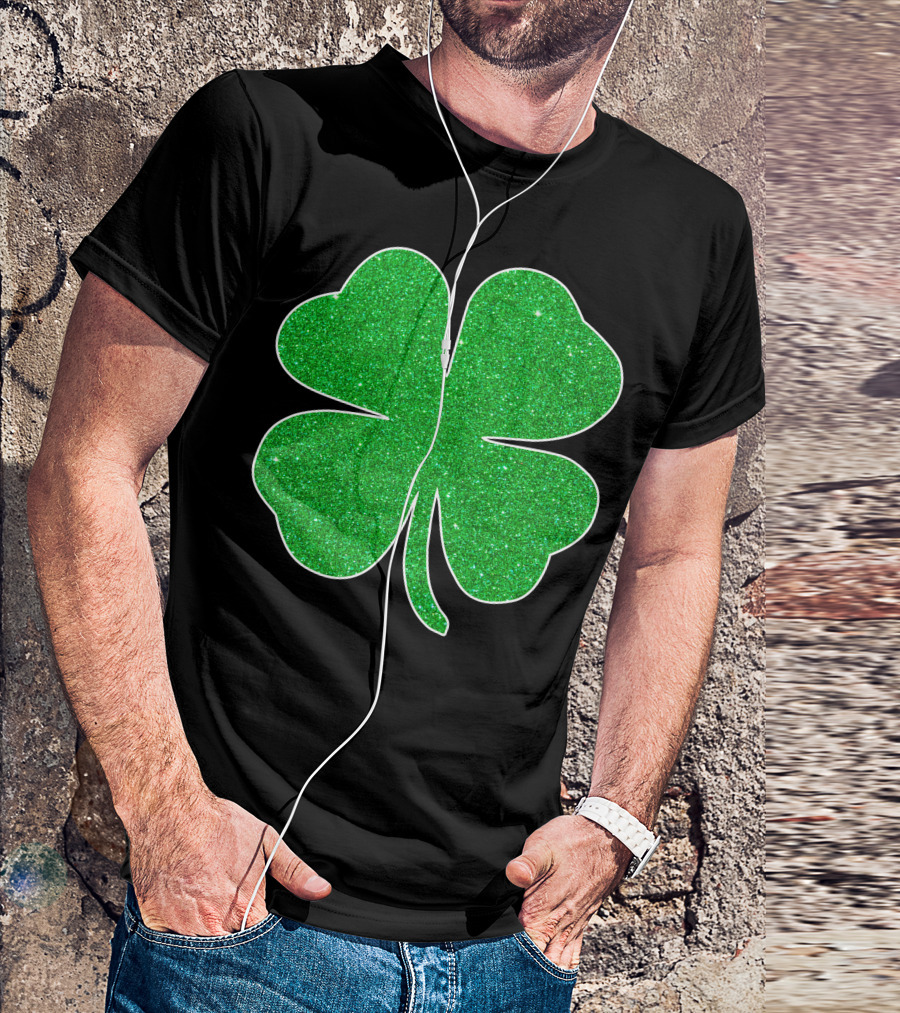 St. Patrick's Day Glitter Shamrock Clover Green T-Shirt