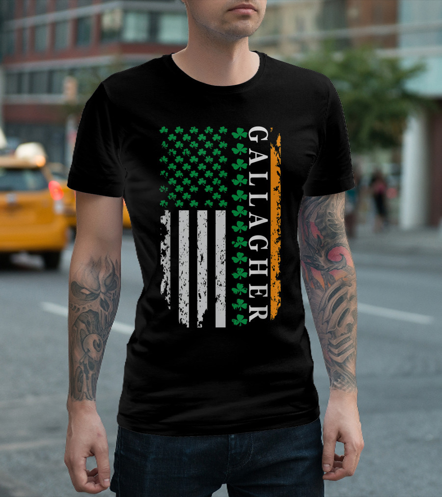 Gallagher Irish-American Shamrock USA Flag St. Patrick's Day T-Shirt