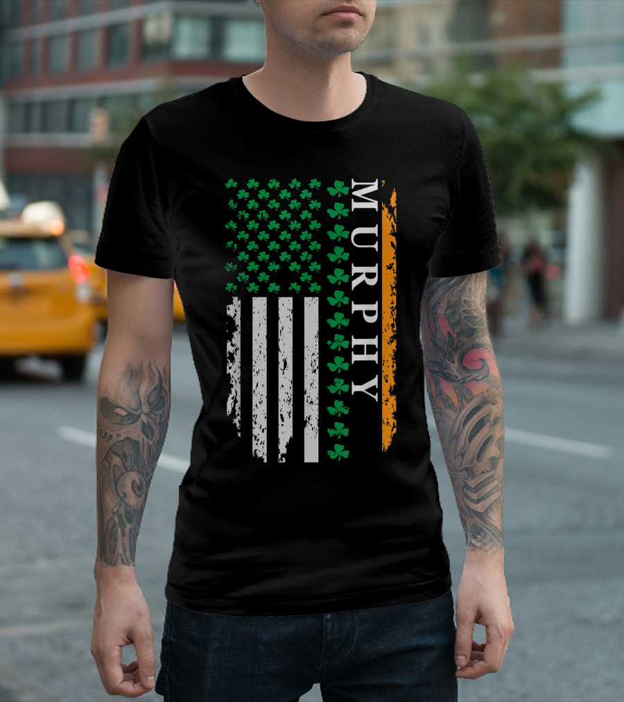 Murphy Shamrock USA Flag St. Patrick's Day T-Shirt