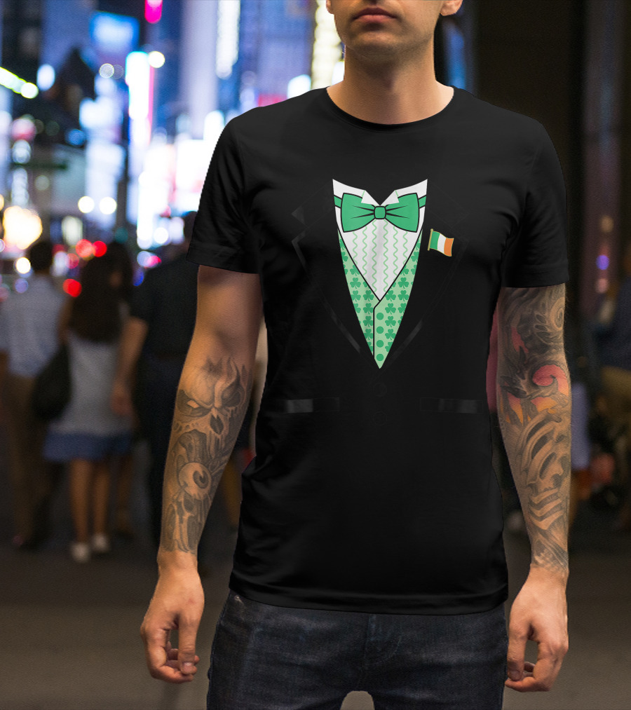 St. Patrick's Day Irish Tuxedo With Shamrocks And Bow Tie T-Shirt