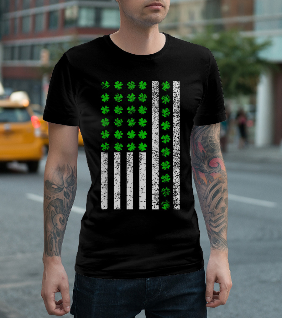 Irish St. Patrick's Day USA Flag with Shamrock T-Shirt