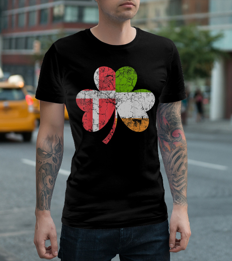 Irish Danish Flag Shamrock Emblem T-Shirt