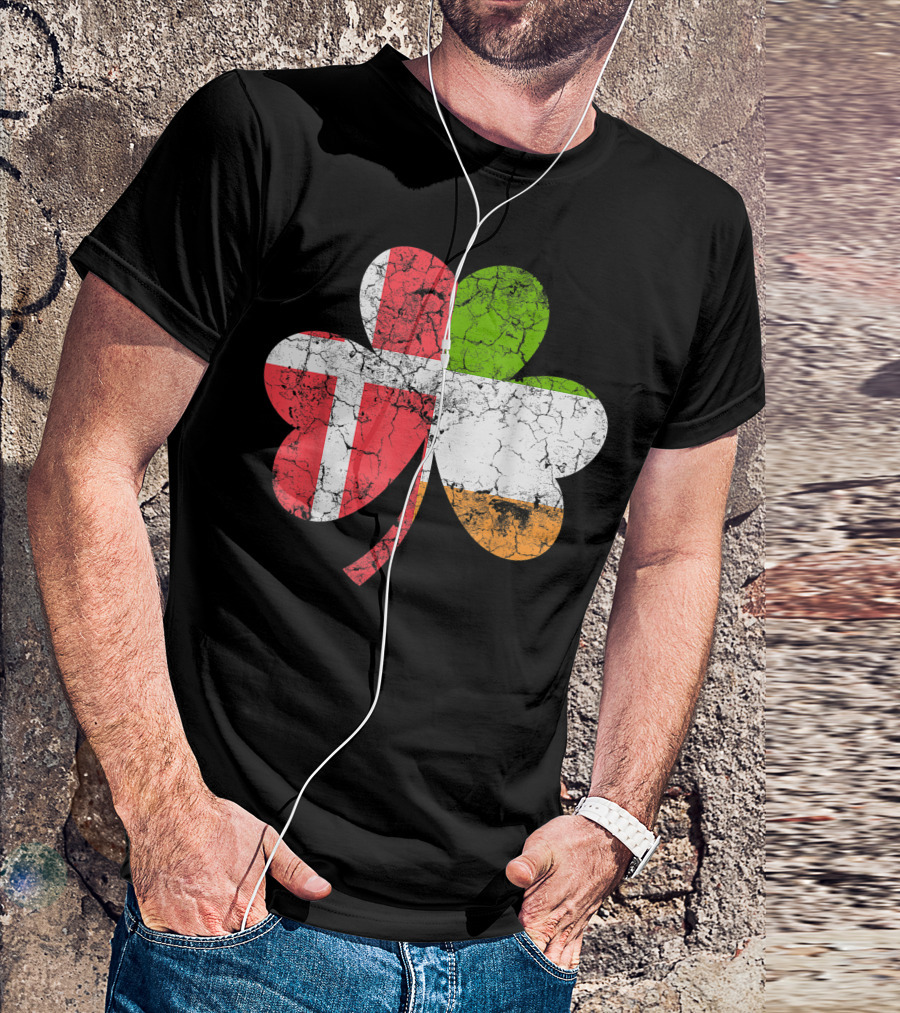 Irish Danish Flag Shamrock Emblem T-Shirt