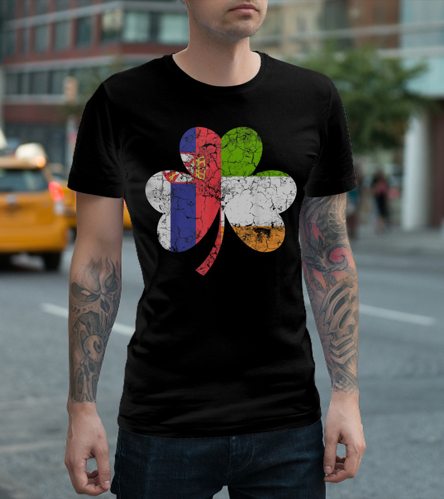 Irish Serbian Shamrock Flag Combination T-Shirt