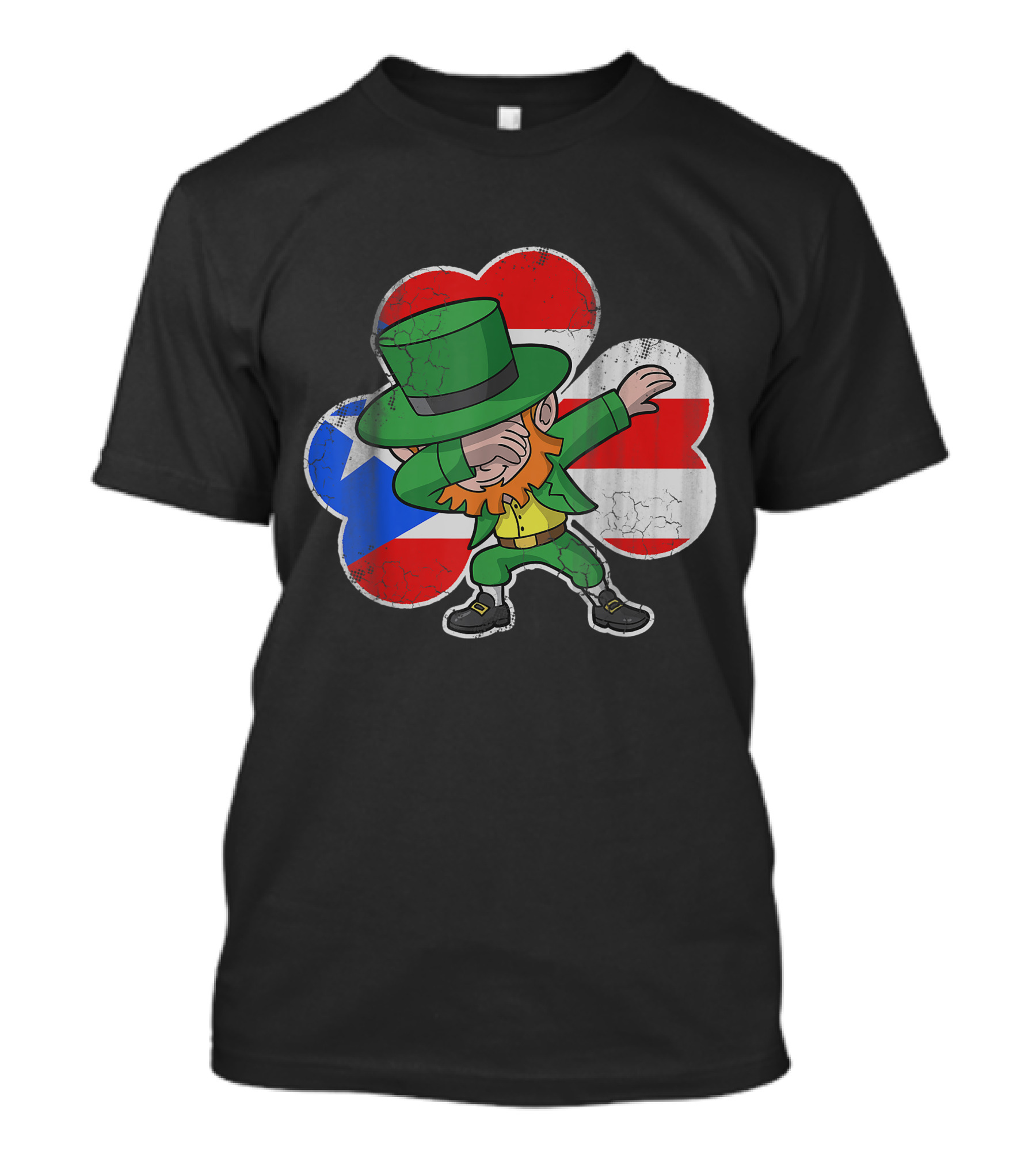 Leprechaun Dabbing Irish Puerto Rico Shamrock Flag T-Shirt