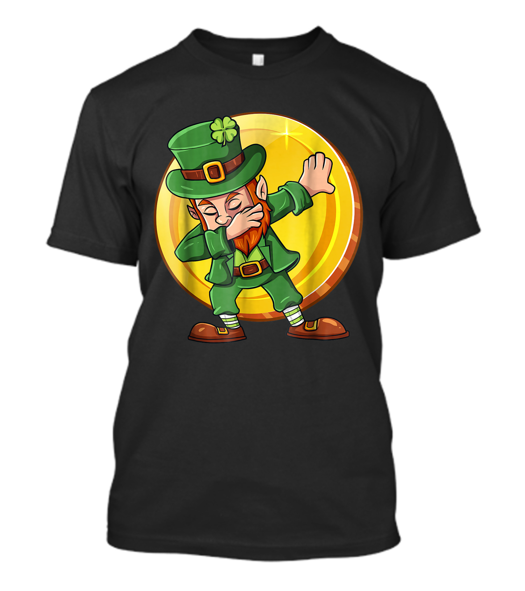 Dabbing Leprechaun With Large Gold Coin And Shamrock Hat T-Shirt