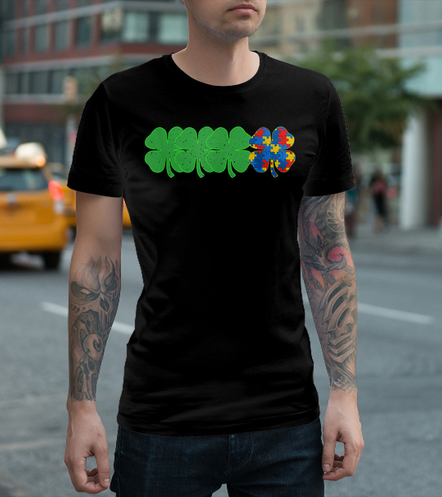 Autism Puzzle Piece Clover Shamrock T-Shirt