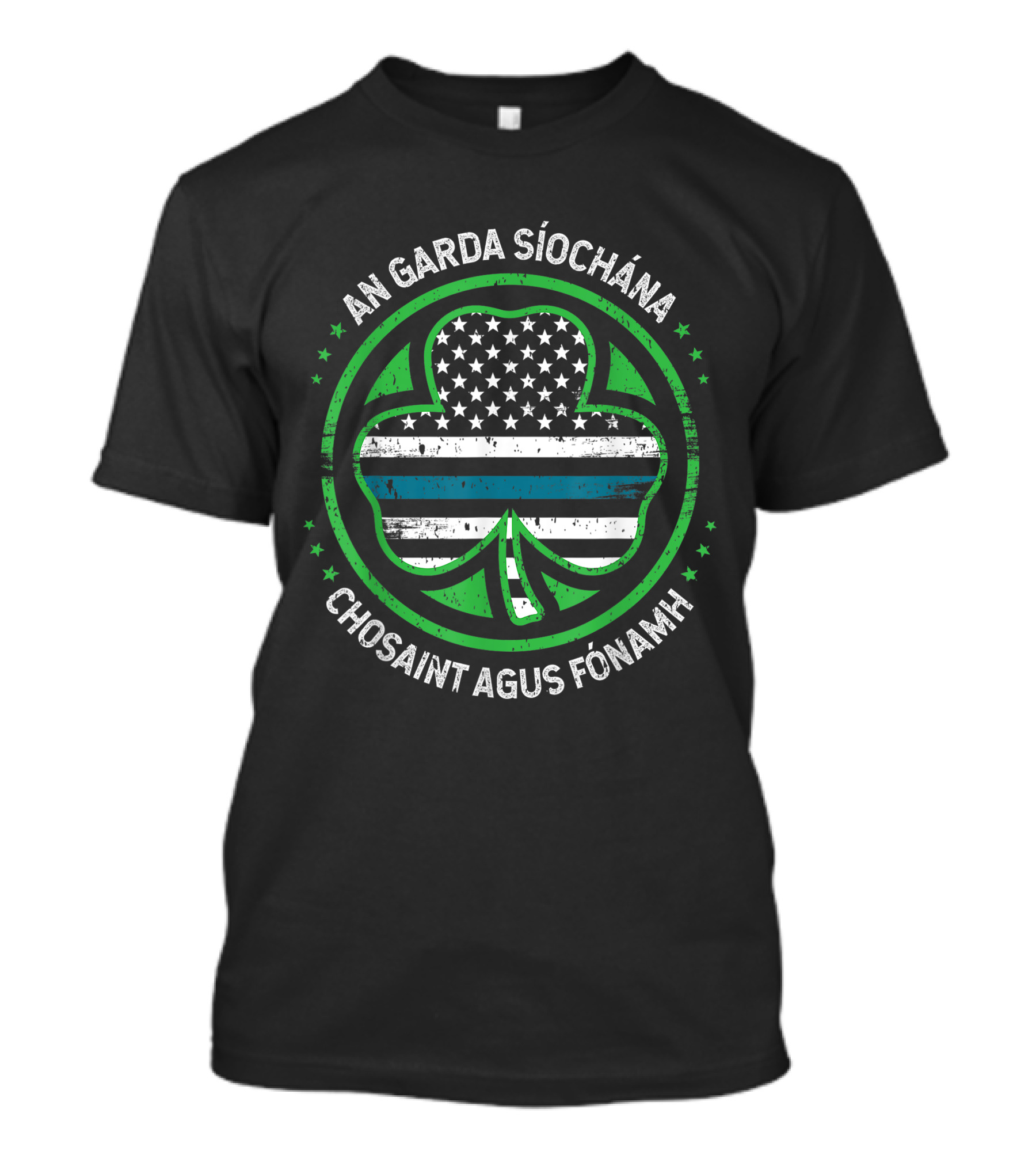 An Garda Síochána Shamrock American Flag Chosaint Agus Fóntamh T-Shirt