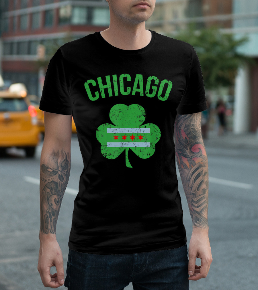 Chicago Shamrock Flag Stars Vintage T-Shirt
