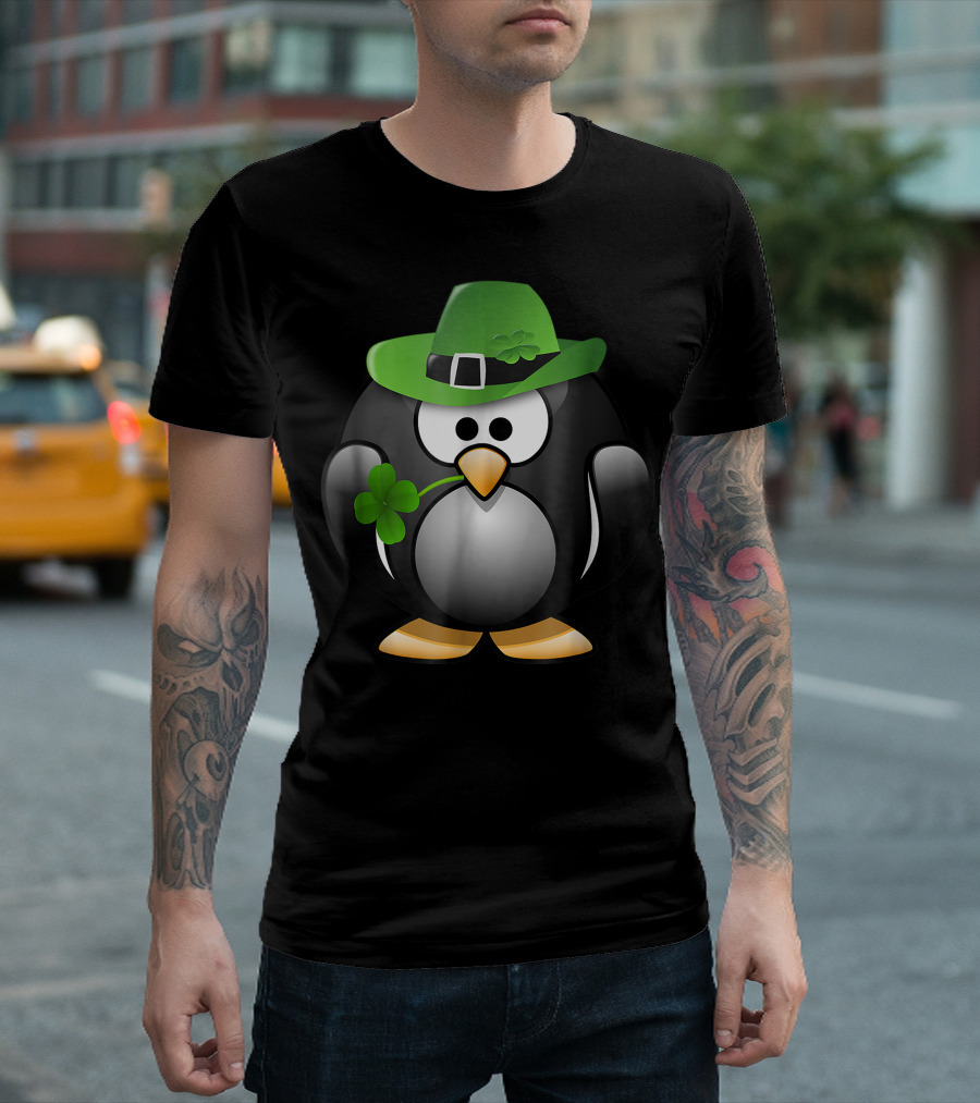 St. Patrick's Day Penguin Irish Shamrock Clover Hat T-Shirt