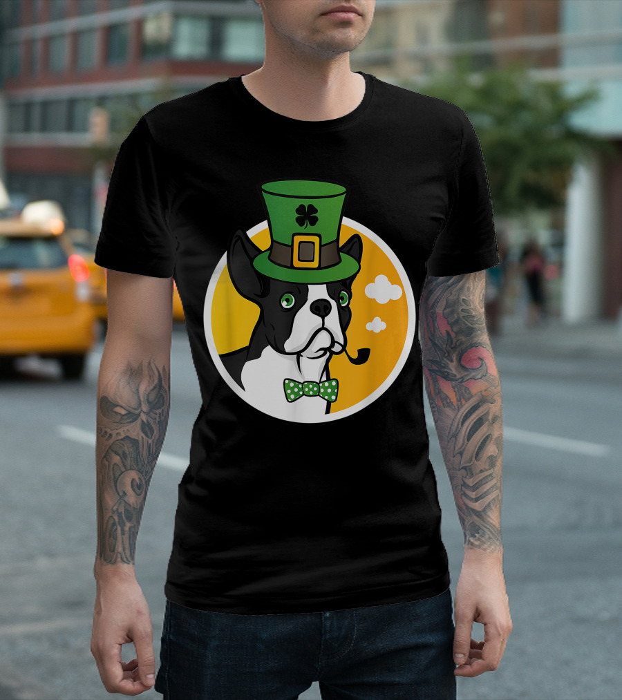 Leprechaun Boston Terrier with St. Patrick's Day Hat and Tie T-Shirt