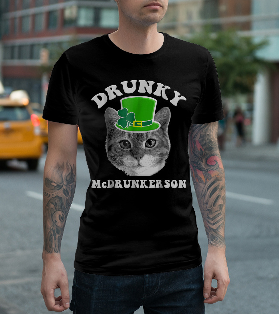 Drunky Mcdrunkerson Cat With Shamrock Hat St. Patrick's Day T-Shirt