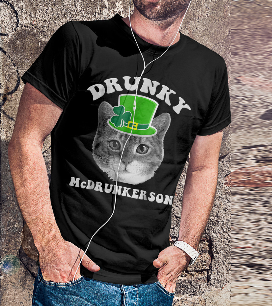Drunky Mcdrunkerson Cat With Shamrock Hat St. Patrick's Day T-Shirt