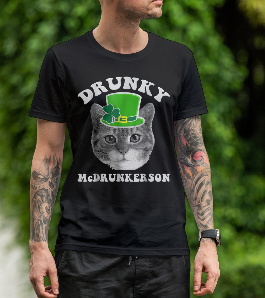 Drunky Mcdrunkerson Cat With Shamrock Hat St. Patrick's Day T-Shirt