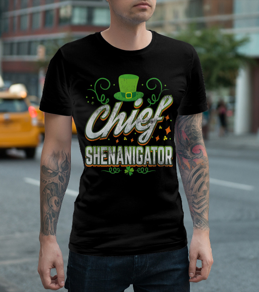 Retro Chief Shenanigator Lucky Leprechaun Hat St Patrick Day T-Shirt