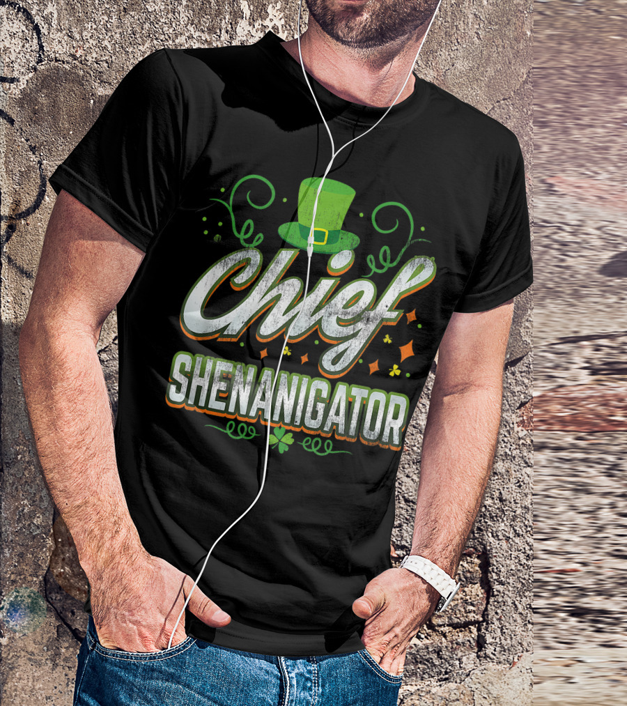 Retro Chief Shenanigator Lucky Leprechaun Hat St Patrick Day T-Shirt