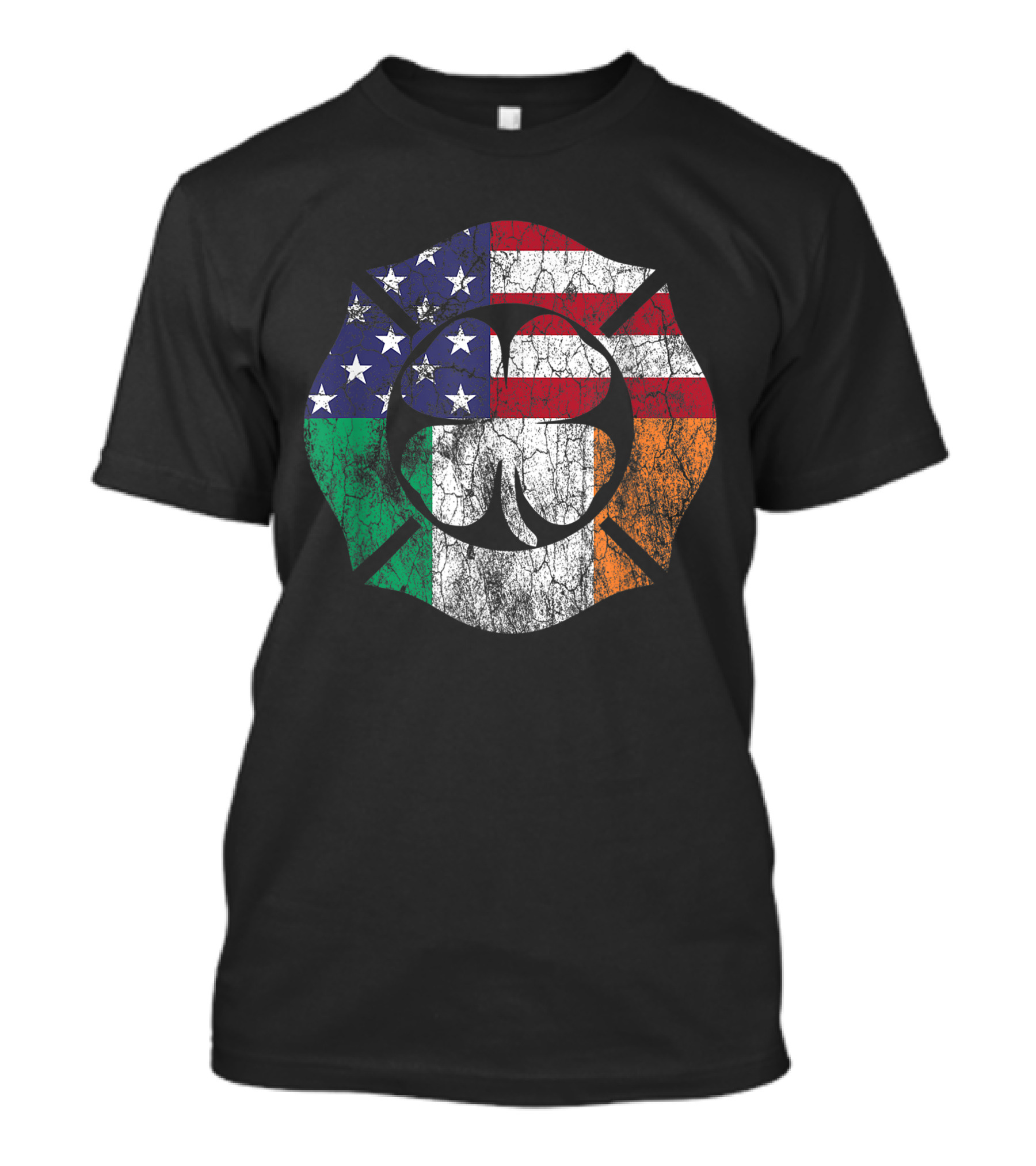 Firefighter St. Patrick's Day Shamrock With Irish And American Flag Colors T-Shirt