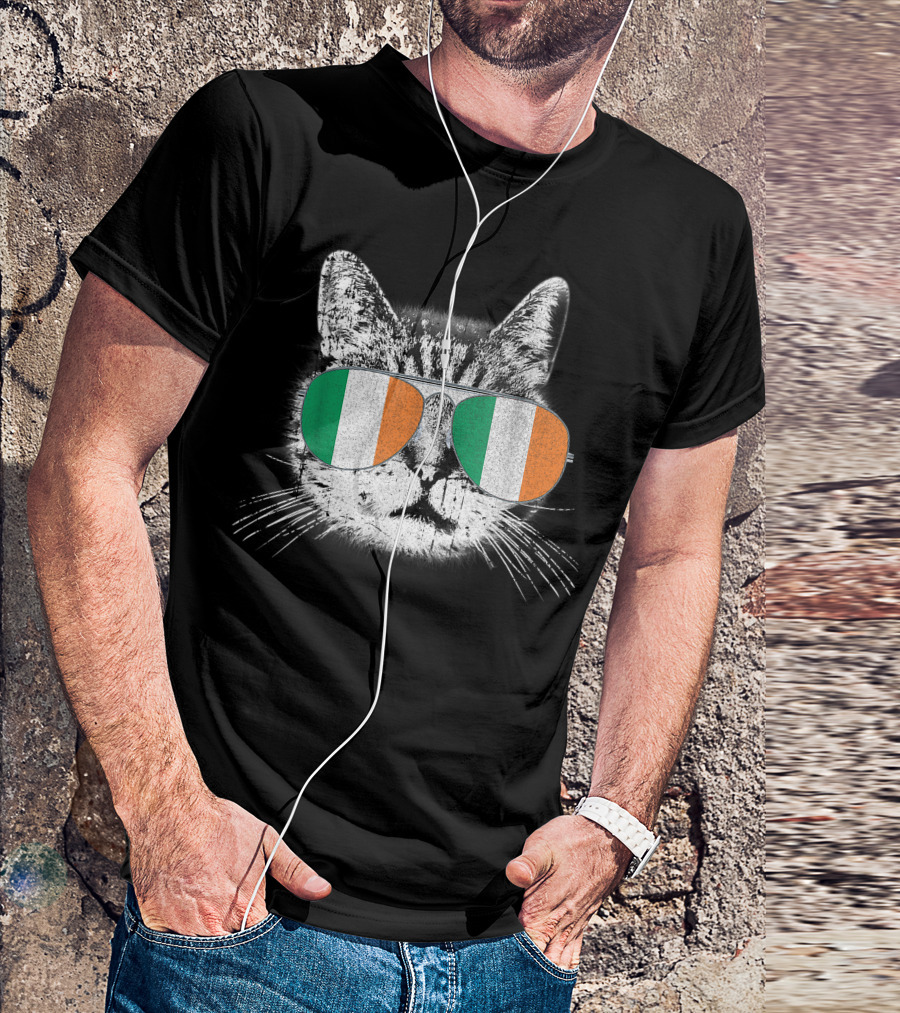St Patricks Day Cat Irish Flag Catty's Catrick's Cool Sunglasses T-Shirt