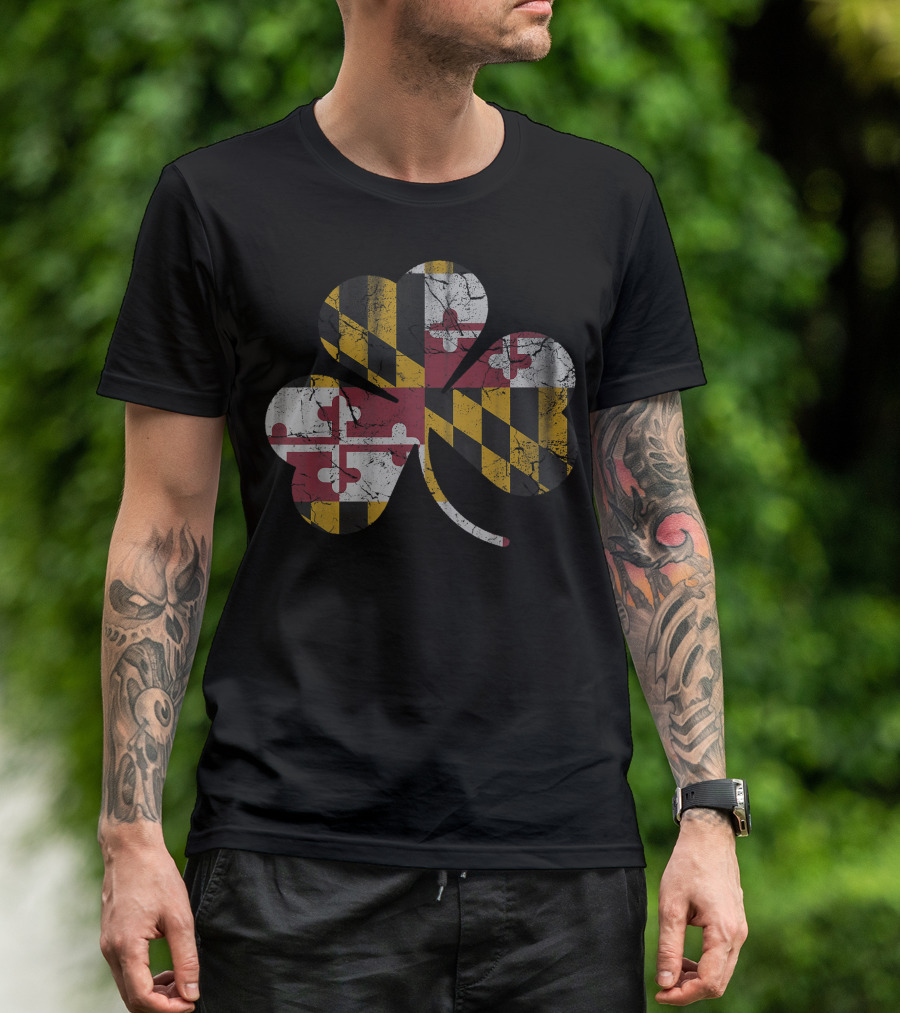 Maryland Flag Shamrock Irish Iconic T-Shirt