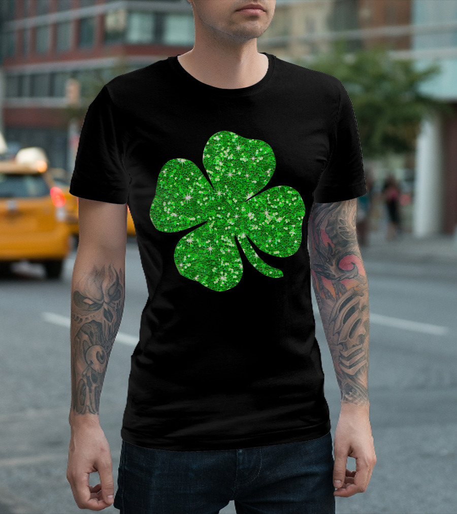 St. Patrick's Day Glitter Green Shamrock Sparkling Clover T-Shirt