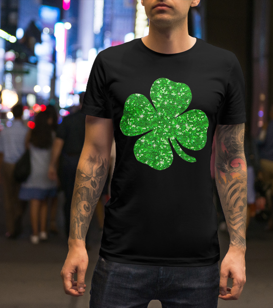 St. Patrick's Day Glitter Green Shamrock Sparkling Clover T-Shirt