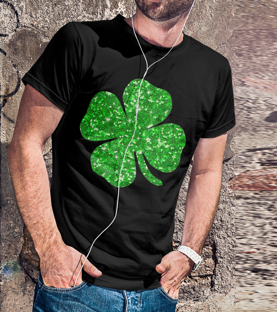 St. Patrick's Day Glitter Green Shamrock Sparkling Clover T-Shirt