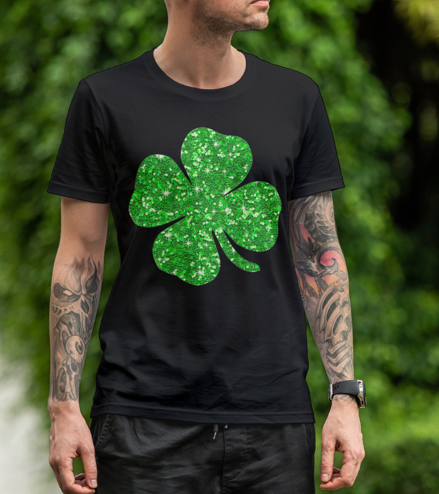 St. Patrick's Day Glitter Green Shamrock Sparkling Clover T-Shirt