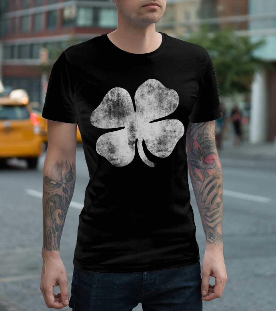 Lucky Shamrock Vintage Grunge Style Four-Leaf Clover T-Shirt