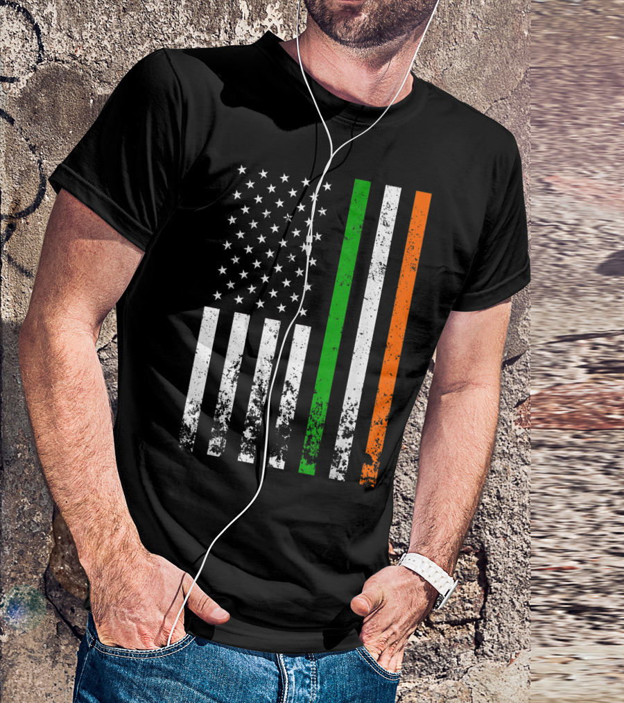 Irish American Flag Distressed USA Ireland Stripes T-Shirt