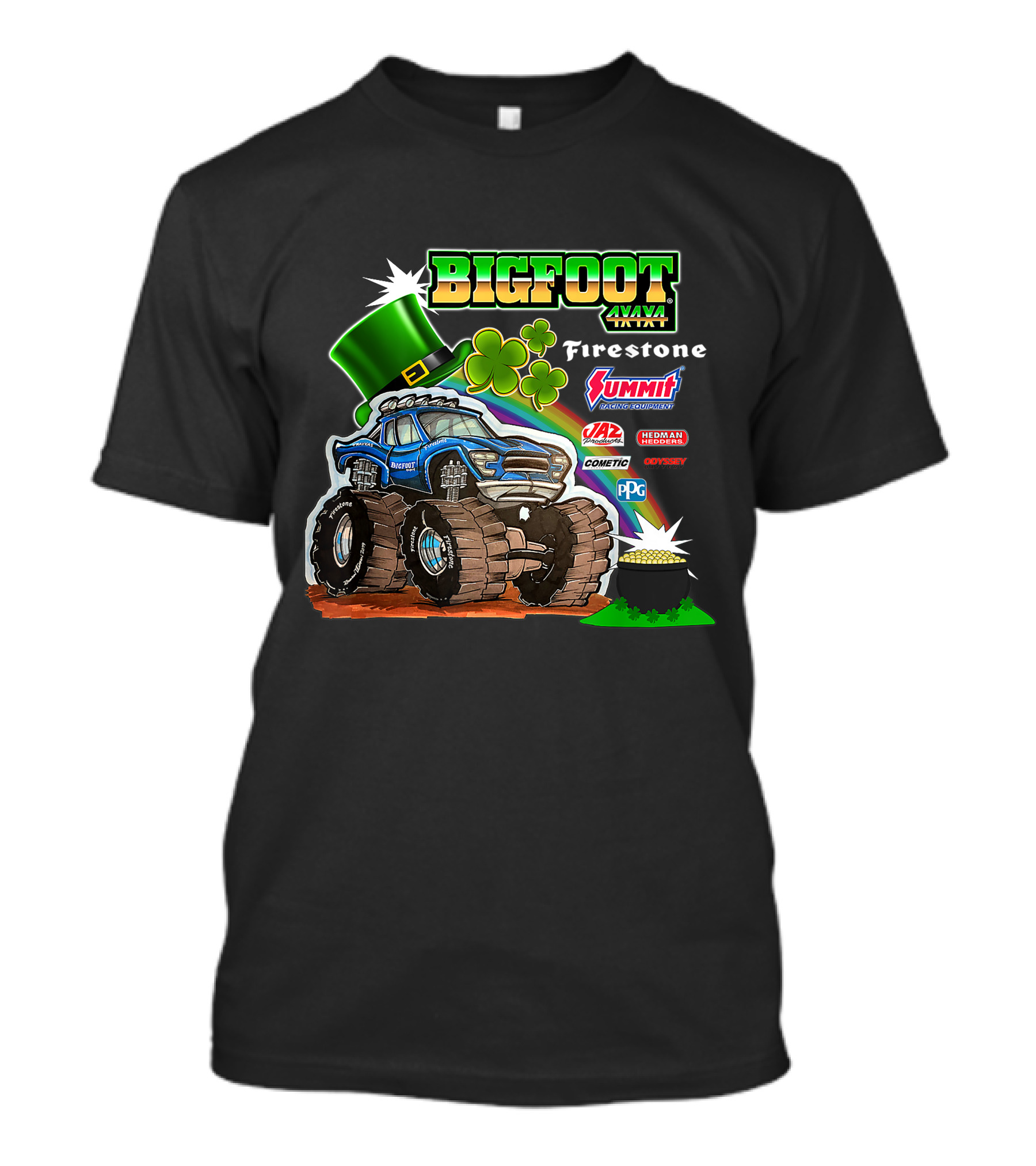 Bigfoot Monster Truck St. Patrick's Day Firestone Summit Clover Rainbow Hat T-Shirt