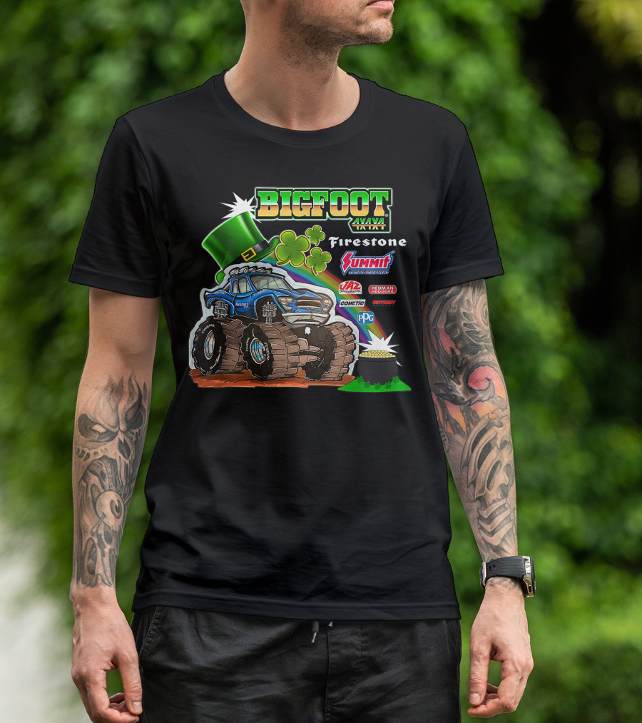 Bigfoot Monster Truck St. Patrick's Day Firestone Summit Clover Rainbow Hat T-Shirt