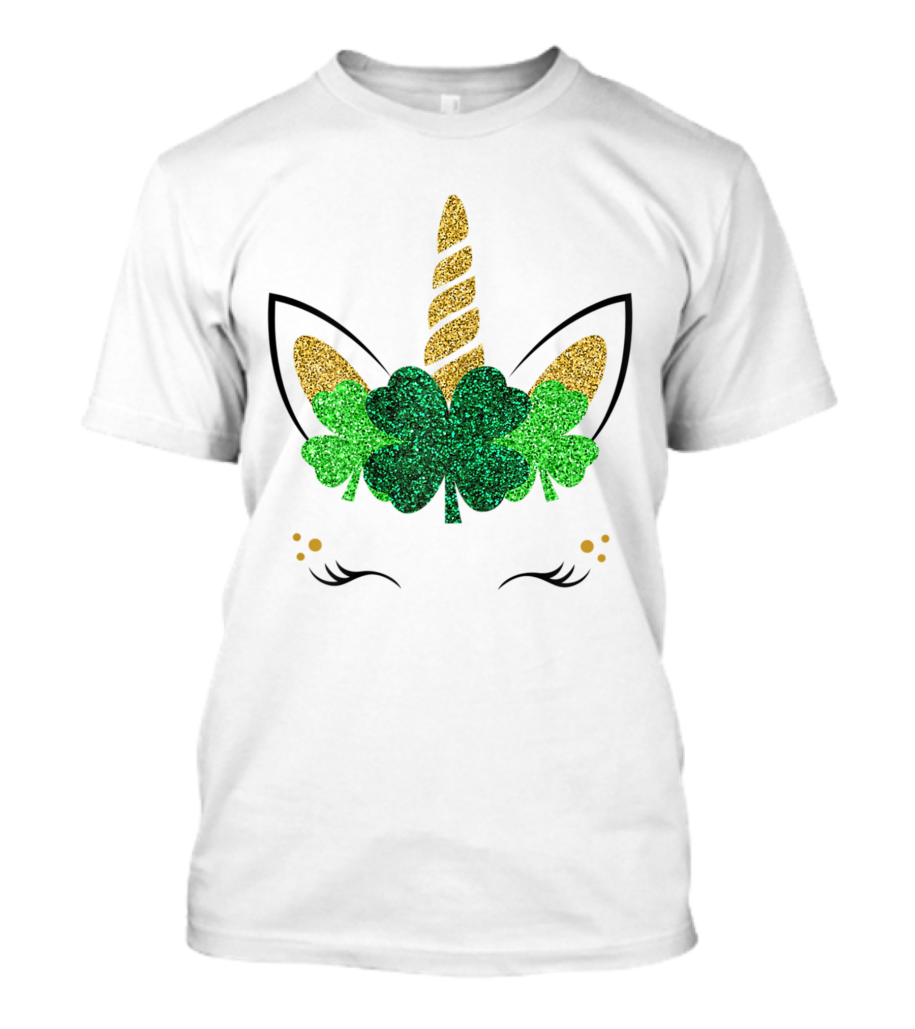 Unicorn Face Glitter Shamrock Clover St. Patrick's Day Girls T-Shirt
