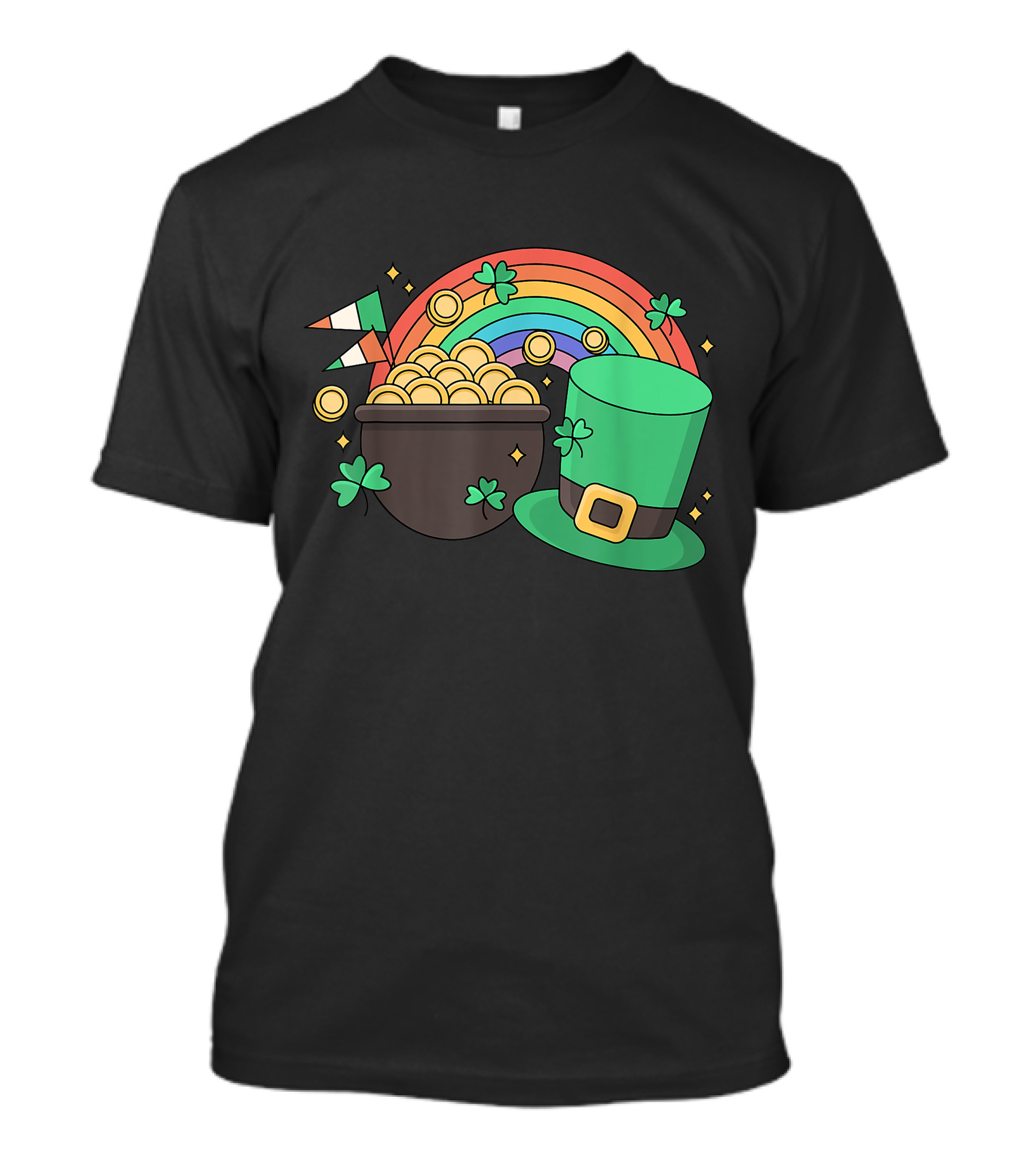 St Patricks Day Leprechaun Pot Of Gold With Rainbow And Green Hat T-Shirt