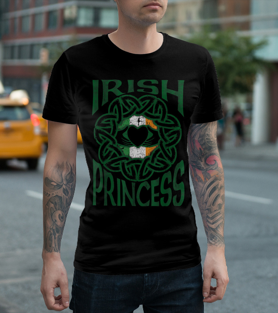 Irish Princess Celtic Knot Claddagh Ring Irish Flag Heart T-Shirt