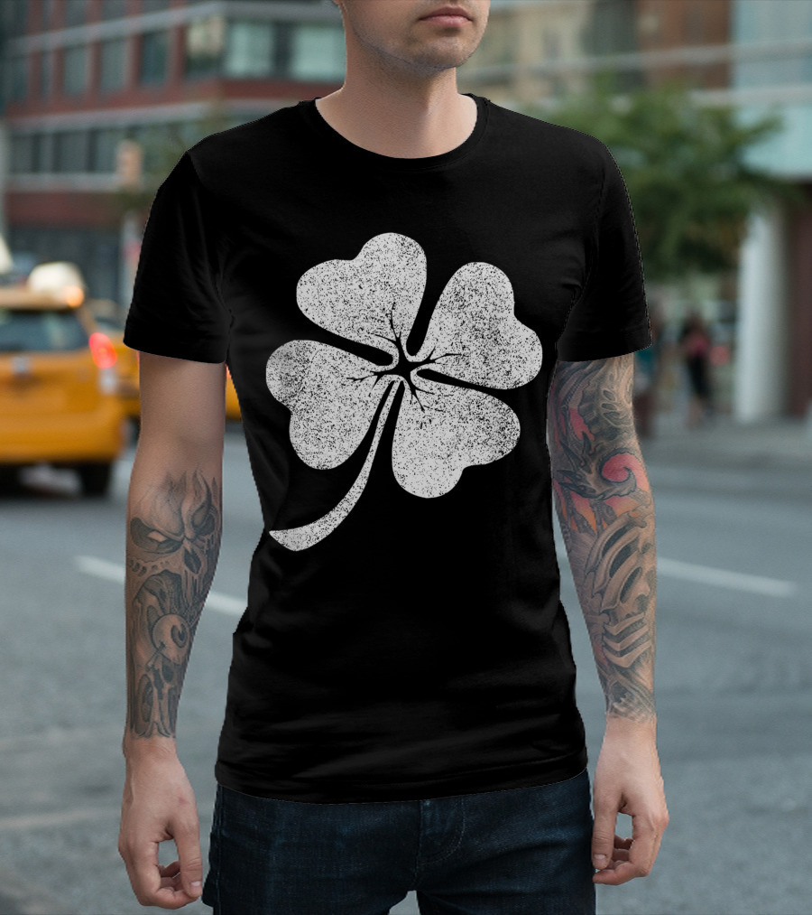 White Four Leaf Clover Grunge Texture T-Shirt