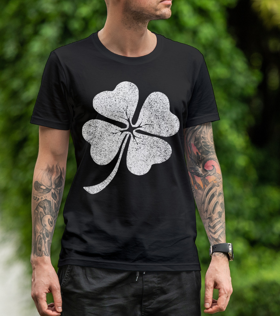 White Four Leaf Clover Grunge Texture T-Shirt