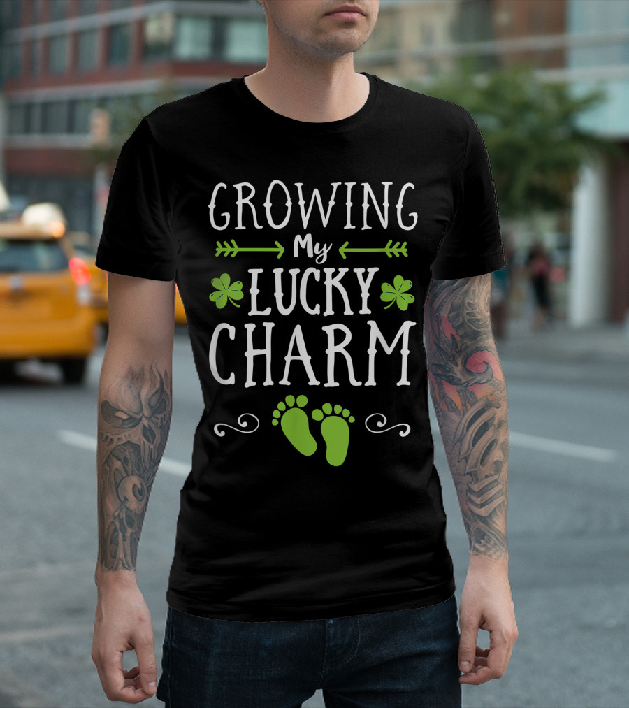 Growing My Lucky Charm Pregnancy Announcement Funny Mom T-Shirt