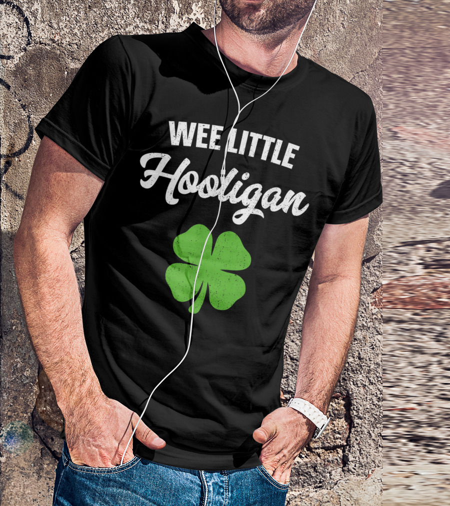 Wee Little Hooligan Kids Boys Four Leaf Clover Luck Irish Charm T-Shirt