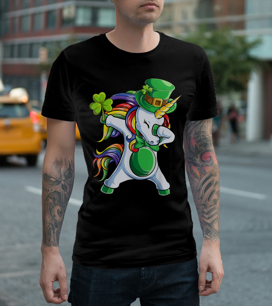 Dabbing Unicorn St Patricks Day Leprechaun Rainbow Lepricorn T-Shirt
